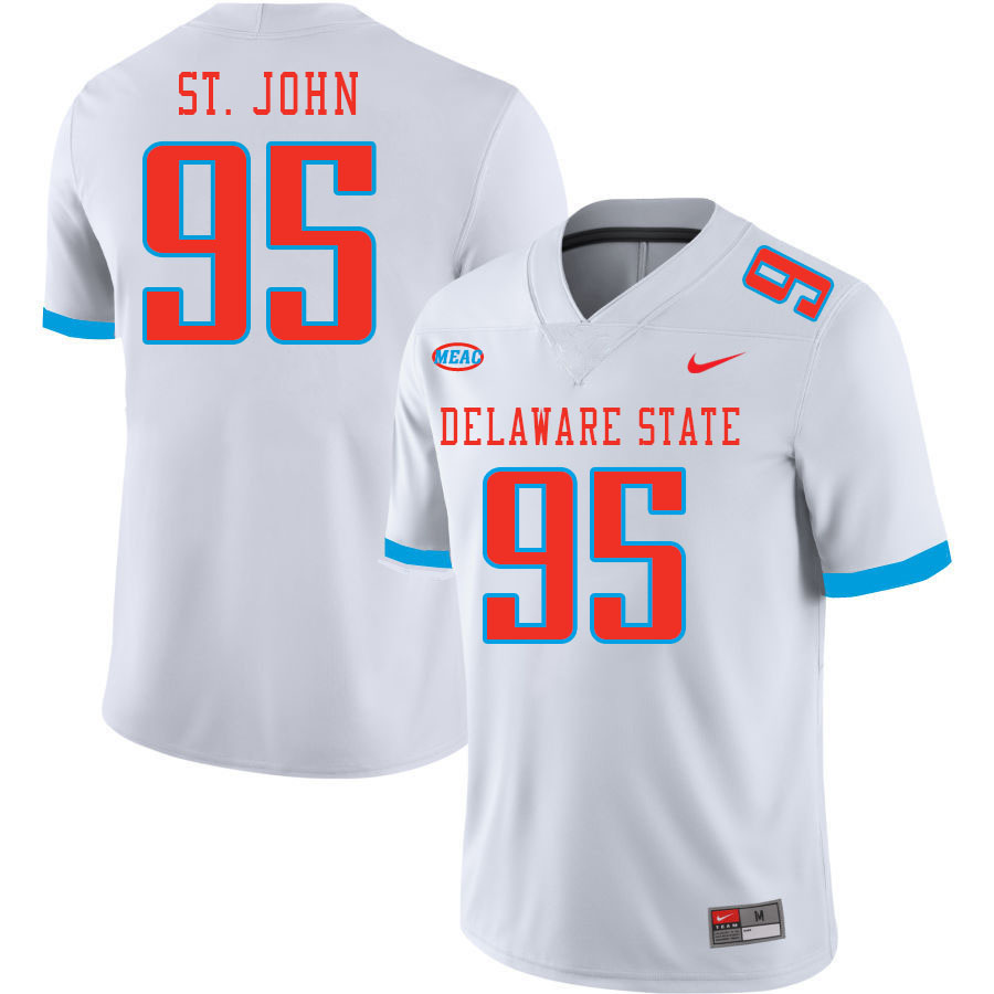 Men-Youth #95 Corey St. John Delaware State Hornets 2023 College Football Jerseys Stitched-White